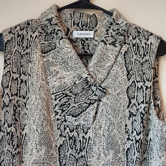 Calvin Klein Snake Skin Print Sleeveless Shawl Collared Thick Sheath Dress - Picture 8 of 10